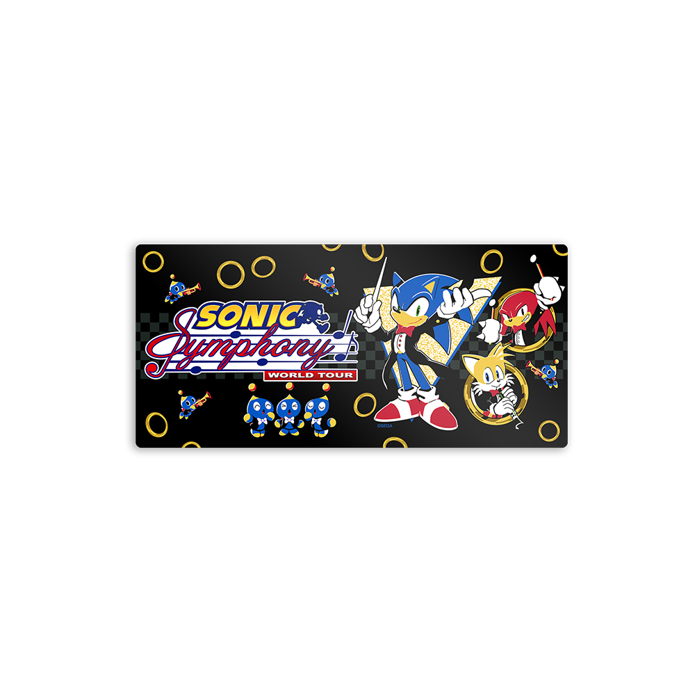 Gaming mouse pad featuring Sonic the Hedgehog characters and ’Sonic Symphony World Tour’ logo.