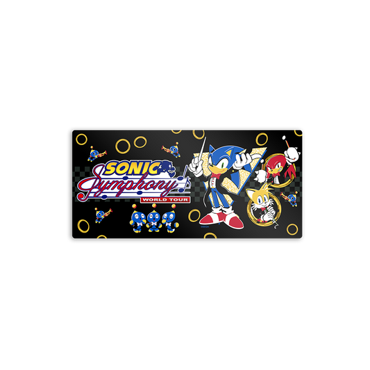 Gaming mouse pad featuring Sonic the Hedgehog characters and ’Sonic Symphony World Tour’ logo.