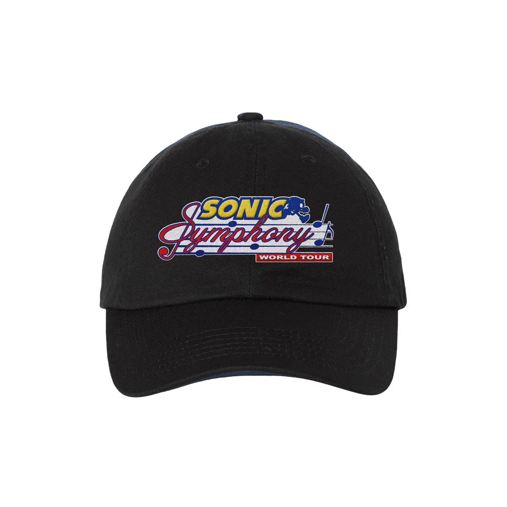 Black baseball cap with a colorful ’Sonic Symphony World Tour’ logo on the front.